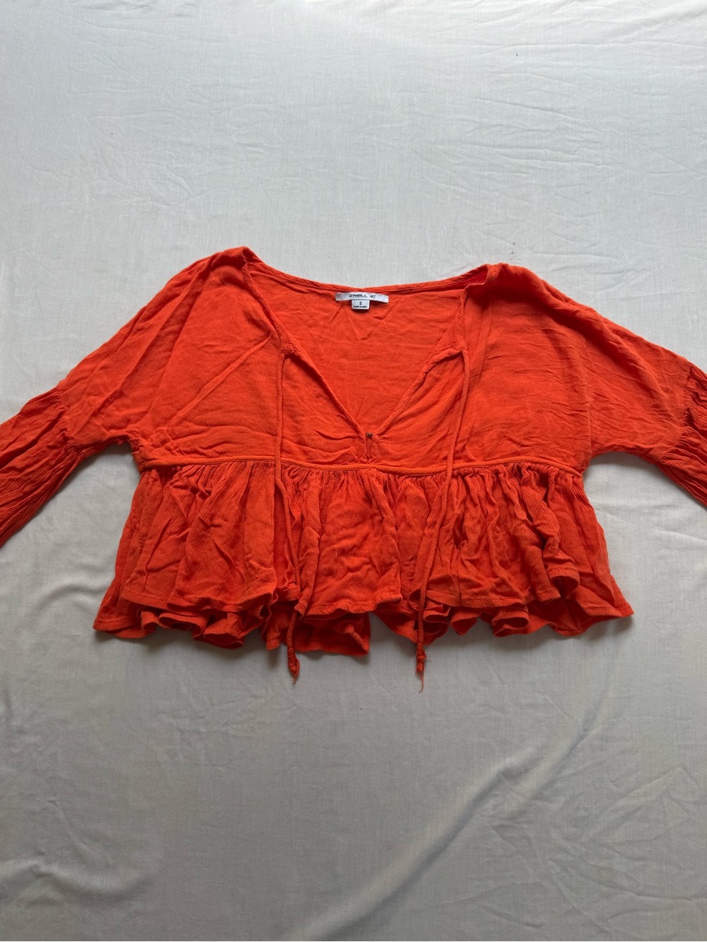 O’neil Women's Orange Ruffled Cropped Top
